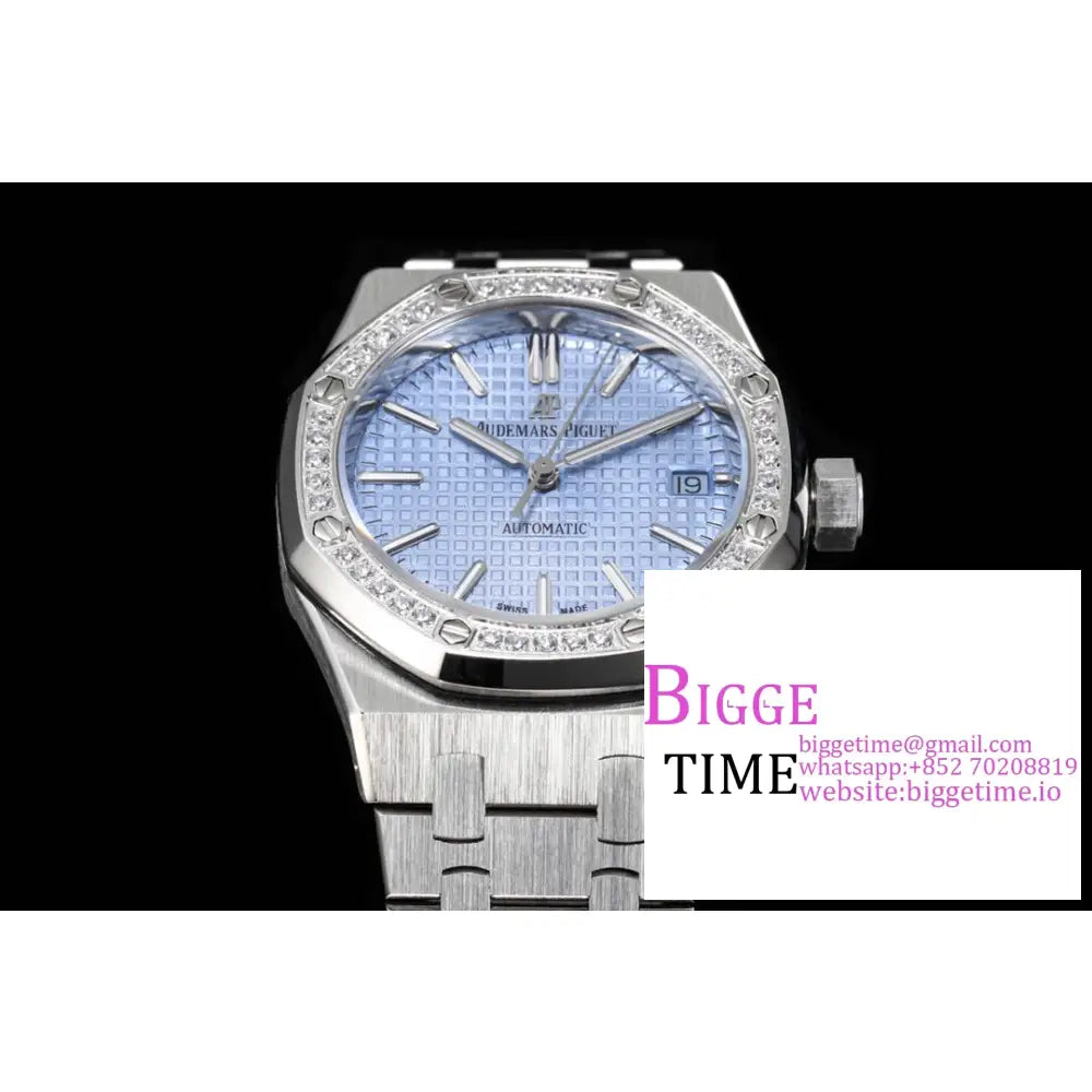 Ap Royal Oak 37Mm 15451 Diamond Bezel Ice Blue Dial Ss Bracelet Apsf A3120 Audemars Piguet