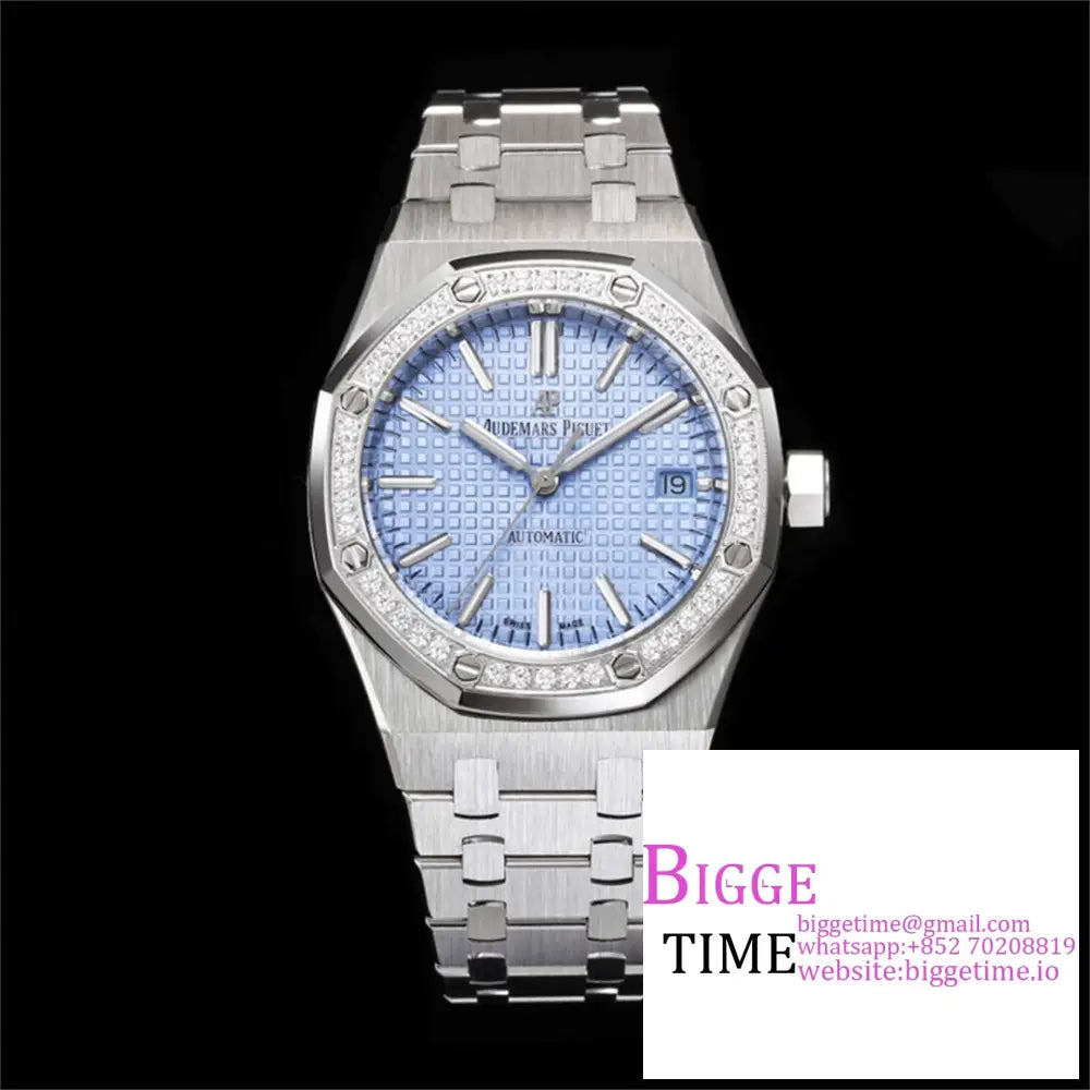 Ap Royal Oak 37Mm 15451 Diamond Bezel Ice Blue Dial Ss Bracelet Apsf A3120 Option1 Audemars Piguet