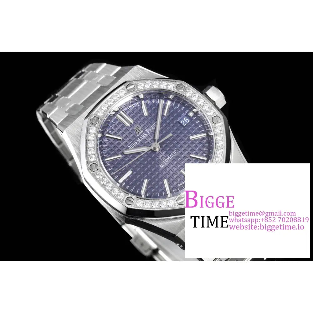 Ap Royal Oak 37Mm 15451 Diamond Bezel Purple Dial Ss Bracelet Apsf A3120 Audemars Piguet