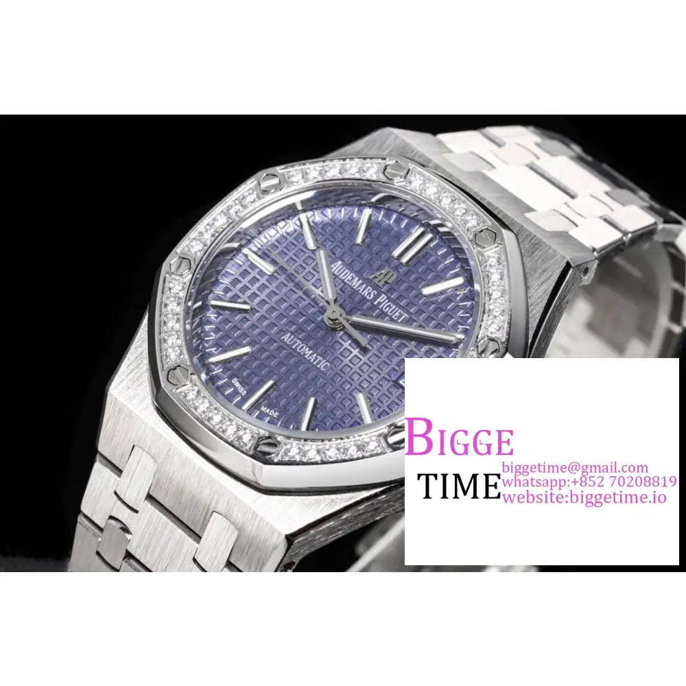 Ap Royal Oak 37Mm 15451 Diamond Bezel Purple Dial Ss Bracelet Apsf A3120 Audemars Piguet