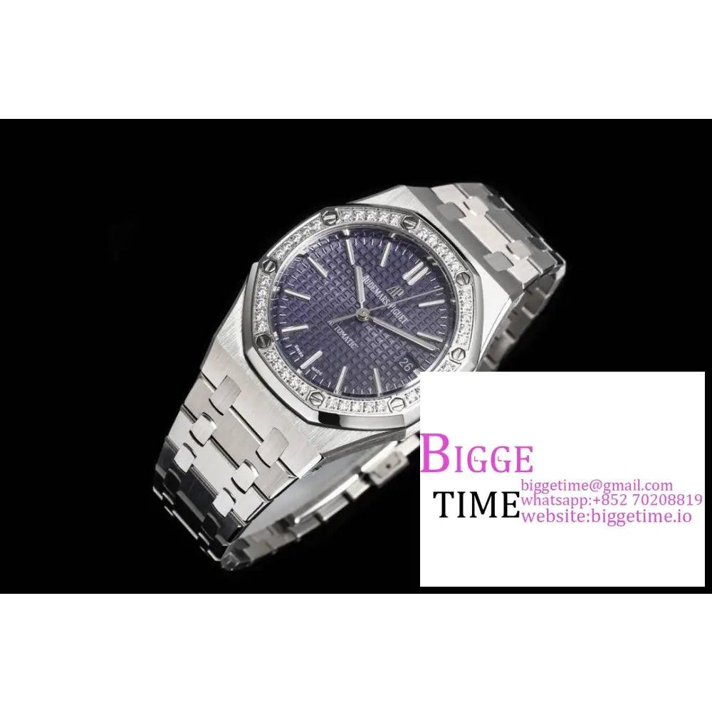 Ap Royal Oak 37Mm 15451 Diamond Bezel Purple Dial Ss Bracelet Apsf A3120 Audemars Piguet