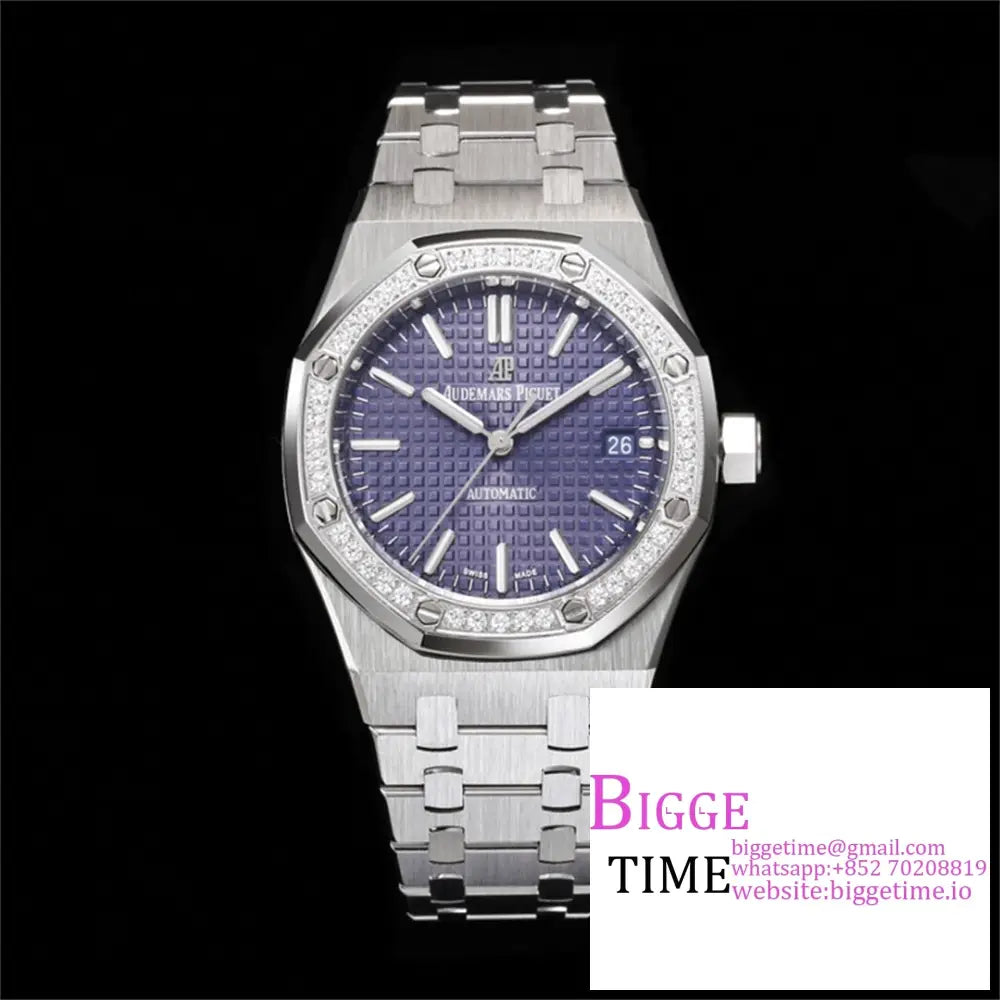 Ap Royal Oak 37Mm 15451 Diamond Bezel Purple Dial Ss Bracelet Apsf A3120 Option1 Audemars Piguet