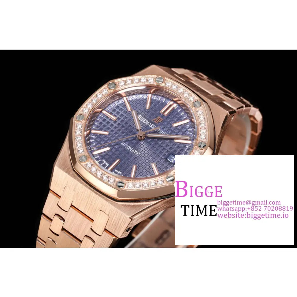 Ap Royal Oak 37Mm 15451 Diamond Bezel Rg Purple Dial Bracelet Apsf A3120 Audemars Piguet