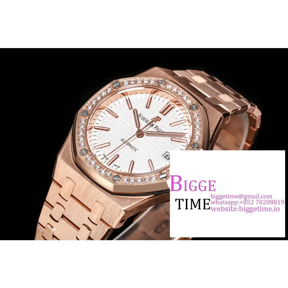 Ap Royal Oak 37Mm 15451 Diamond Bezel Rg White Dial Bracelet Apsf A3120 Audemars Piguet