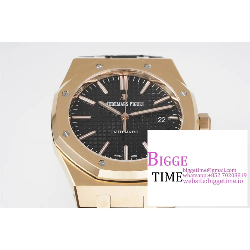 Ap Royal Oak 41Mm 15400 Rg Black Dial Leather Strap Apsf A3120 Audemars Piguet