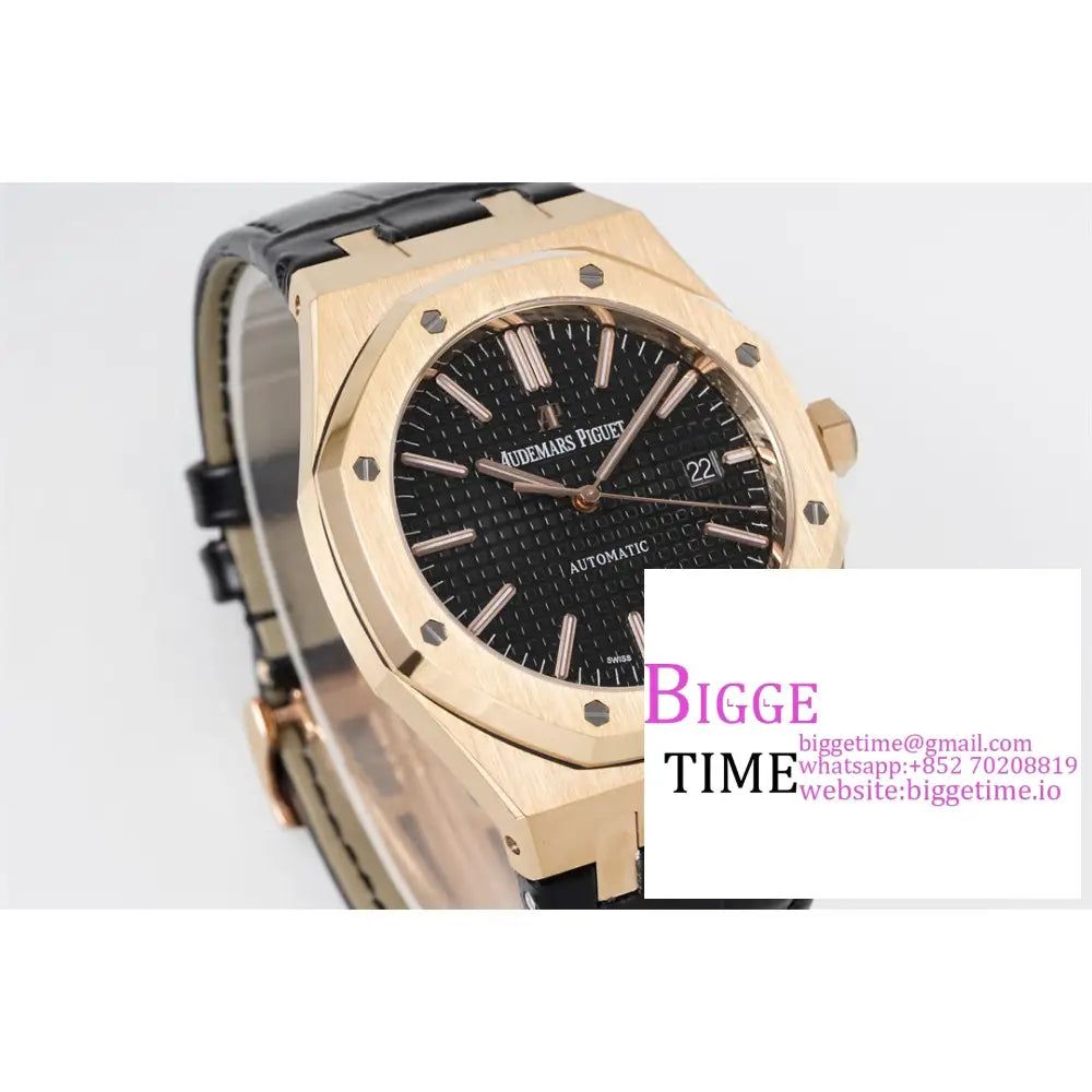 Ap Royal Oak 41Mm 15400 Rg Black Dial Leather Strap Apsf A3120 Audemars Piguet