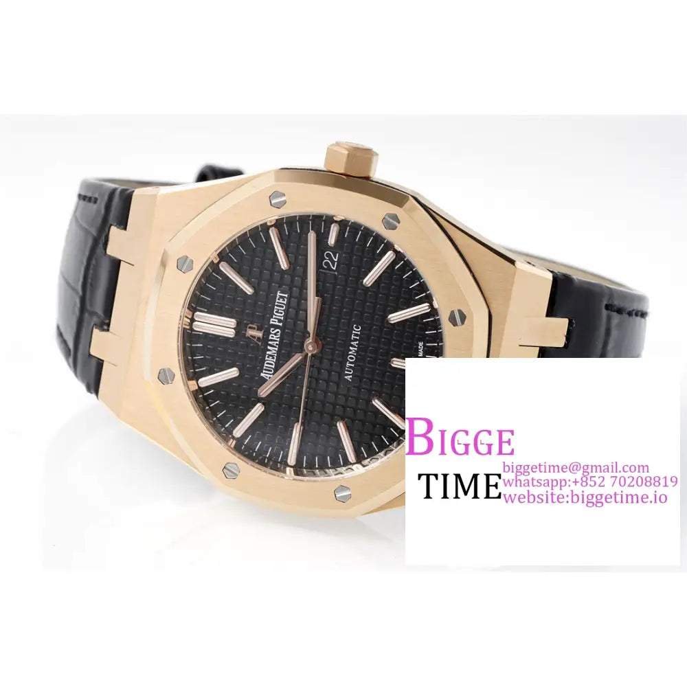 Ap Royal Oak 41Mm 15400 Rg Black Dial Leather Strap Apsf A3120 Audemars Piguet