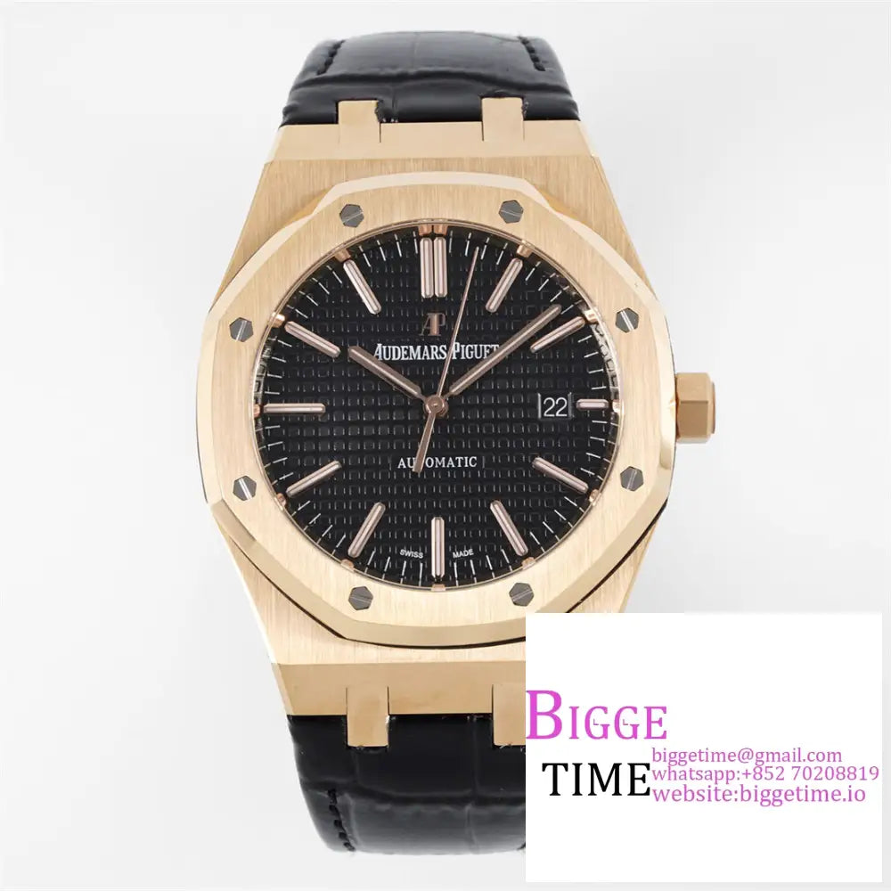 Ap Royal Oak 41Mm 15400 Rg Black Dial Leather Strap Apsf A3120 Option1 Audemars Piguet