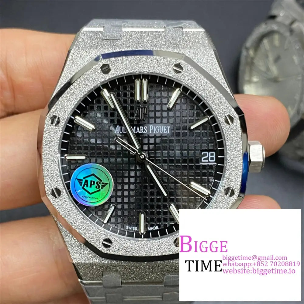 Ap Royal Oak 41Mm 15500 Frosted Gold Black Dial Ss Bracelet Apsf A4302 Option1 Audemars Piguet