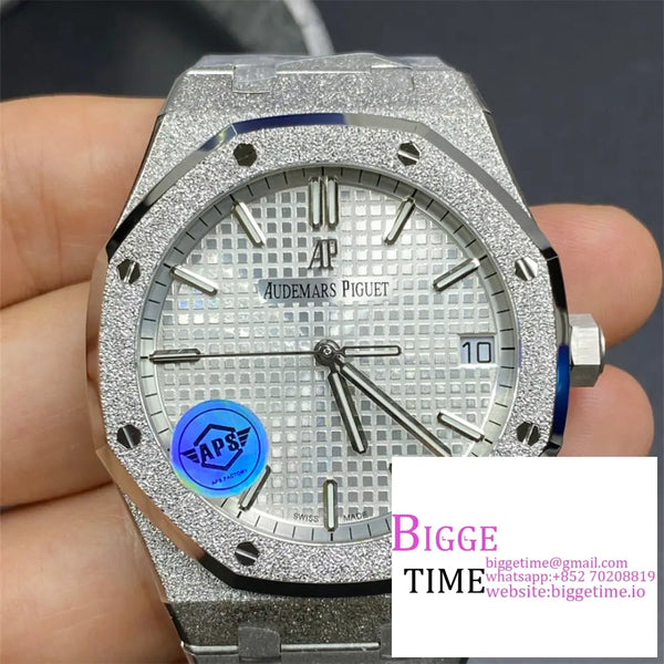 Ap Royal Oak 41Mm 15500 Frosted Gold White Dial Ss Bracelet Apsf A4302 Option1 Audemars Piguet