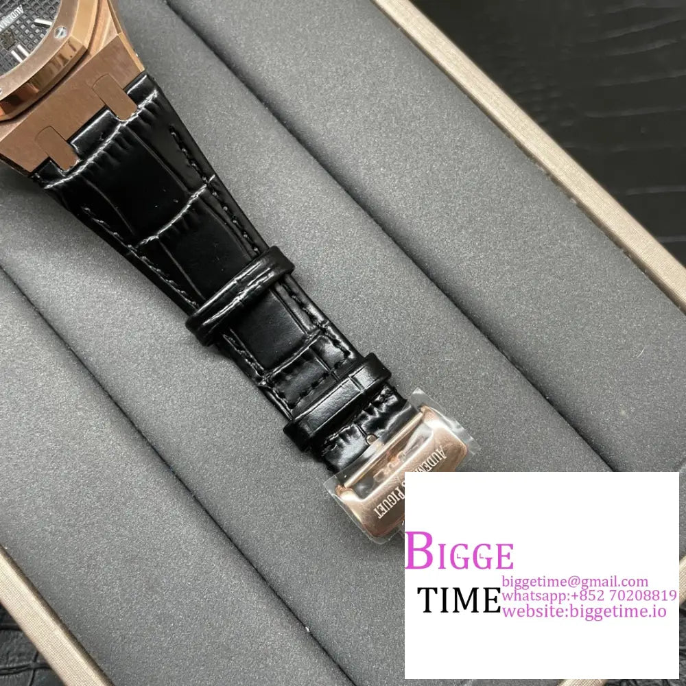 Ap Royal Oak 41Mm 15500 Rg Black Dial Leather Strap Apsf A4302 Audemars Piguet