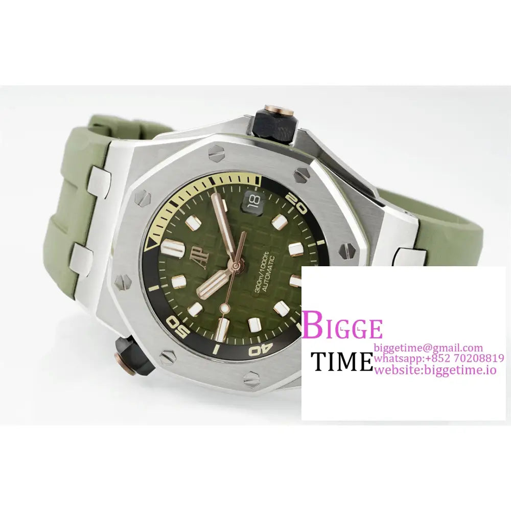 Ap Royal Oak Offshore 42Mm 15720 Green Dial Rubber Strap Apsf Sa4308 Audemars Piguet