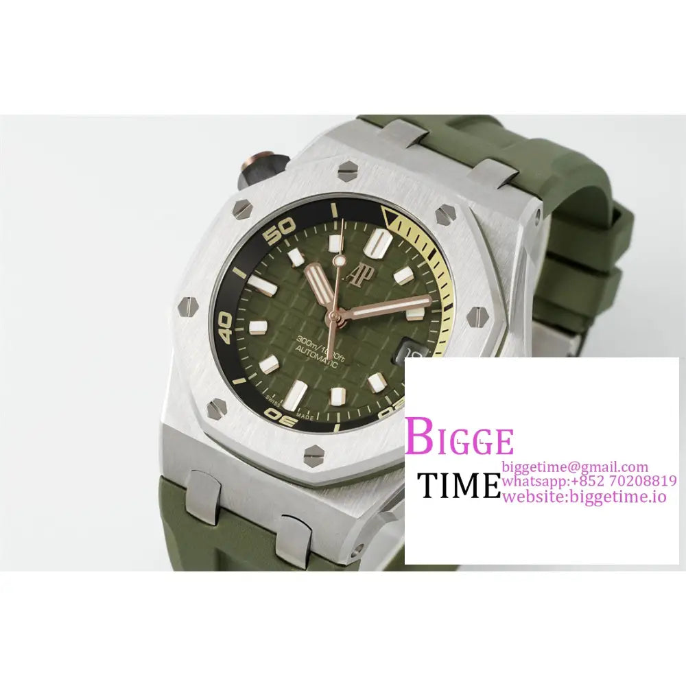 Ap Royal Oak Offshore 42Mm 15720 Green Dial Rubber Strap Apsf Sa4308 Audemars Piguet