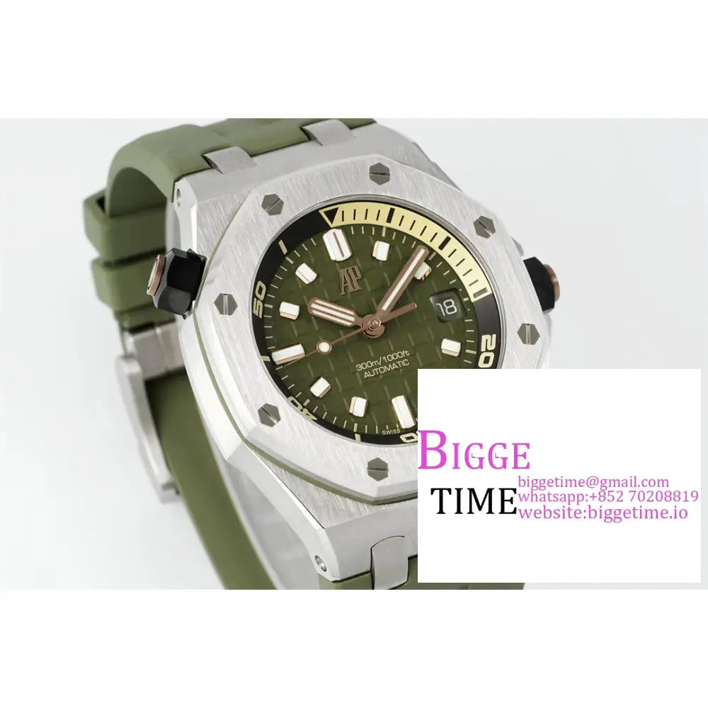 Ap Royal Oak Offshore 42Mm 15720 Green Dial Rubber Strap Apsf Sa4308 Audemars Piguet