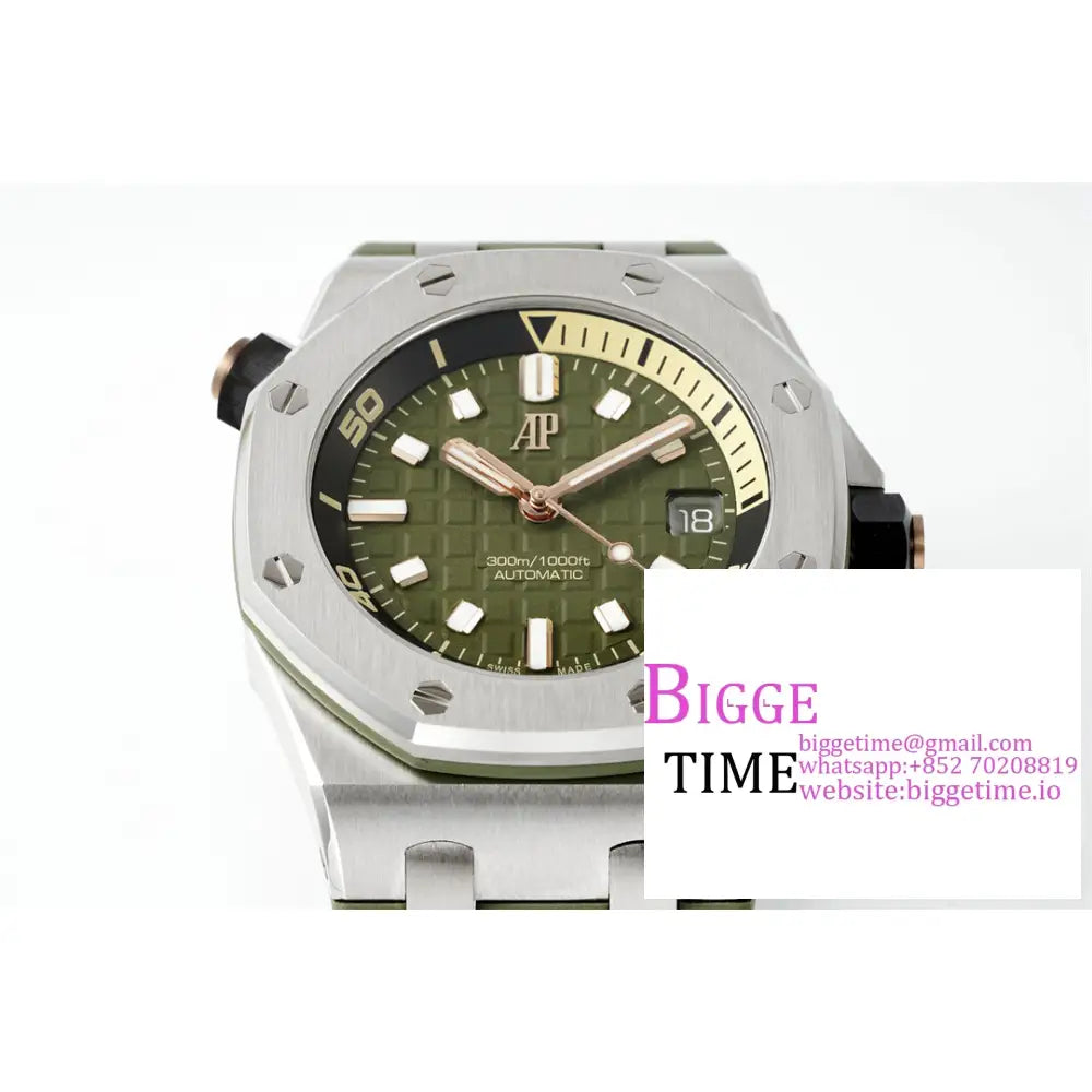 Ap Royal Oak Offshore 42Mm 15720 Green Dial Rubber Strap Apsf Sa4308 Audemars Piguet