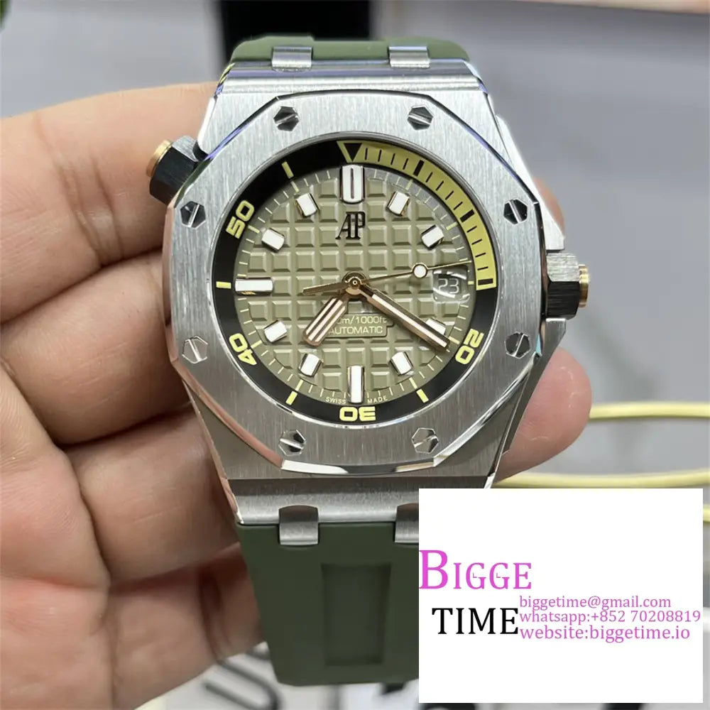 Ap Royal Oak Offshore 42Mm 15720 Green Dial Rubber Strap Zf Sa4308 Audemars Piguet