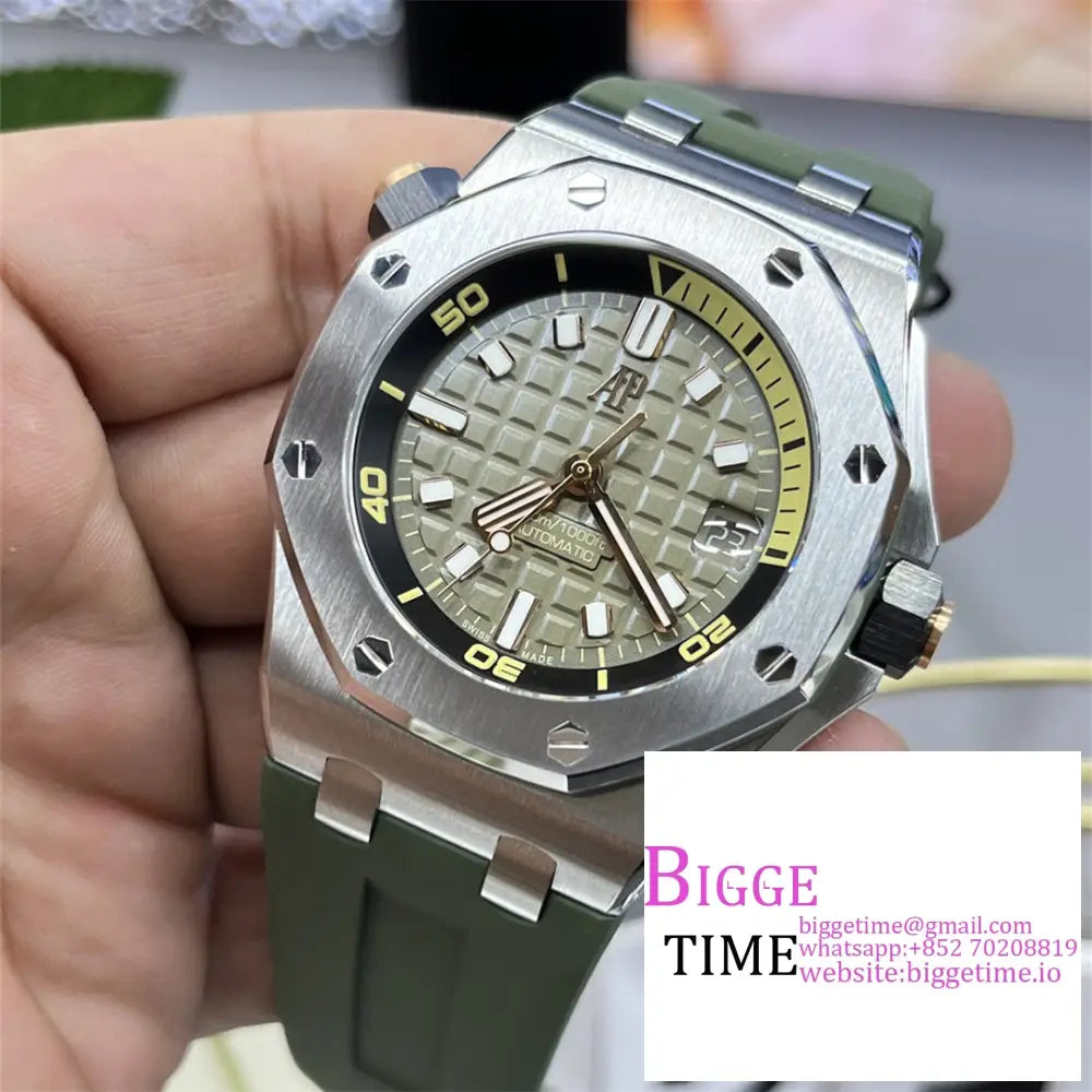 Ap Royal Oak Offshore 42Mm 15720 Green Dial Rubber Strap Zf Sa4308 Option1 Audemars Piguet