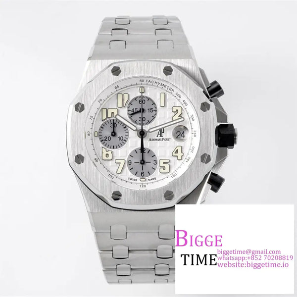 Ap Royal Oak Offshore 42Mm White/Grey Dial Ss Bracelet Apf A7750 Option1 Audemars Piguet