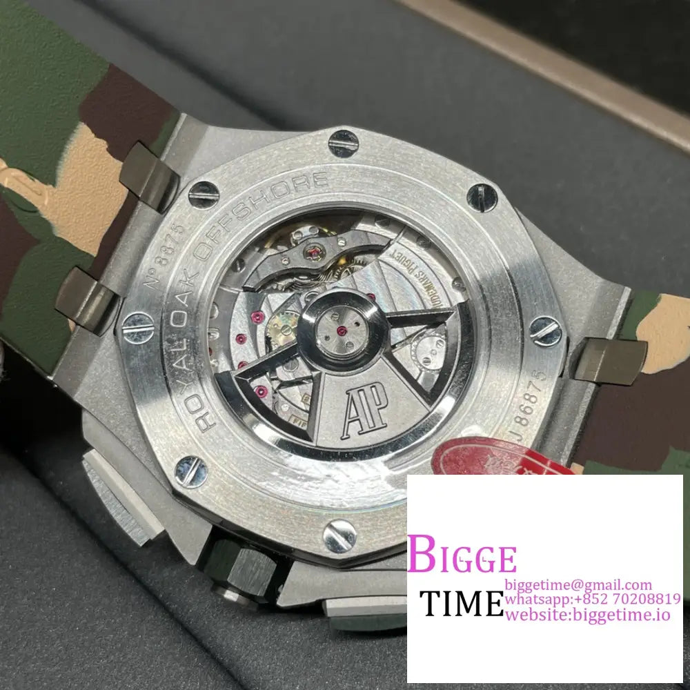 Ap Royal Oak Offshore 44Mm 26400 Ceramic Bezel Champagne/Black Dial Camo Rubber Strap Apf A3126