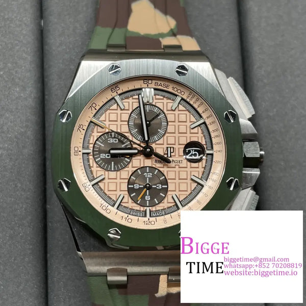 Ap Royal Oak Offshore 44Mm 26400 Ceramic Bezel Champagne/Black Dial Camo Rubber Strap Apf A3126