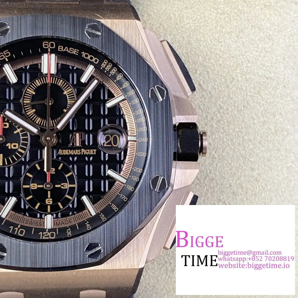 Ap Royal Oak Offshore 44Mm 26400 Ceramic Bezel Rg Black Dial Rubber Strap Apf A3126 Audemars Piguet