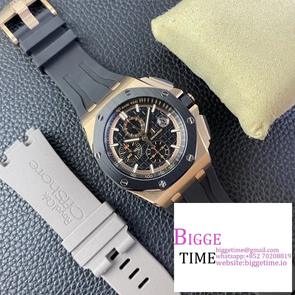 Ap Royal Oak Offshore 44Mm 26400 Ceramic Bezel Rg Black Dial Rubber Strap Apf A3126 Audemars Piguet