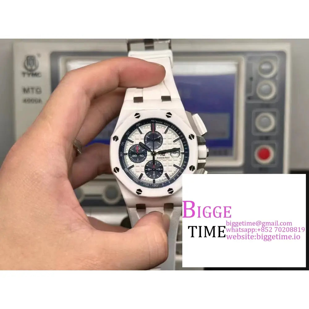 Ap Royal Oak Offshore 44Mm 26400 Ceramic Bezel White/Black Dial White Rubber Strap Apf A3126