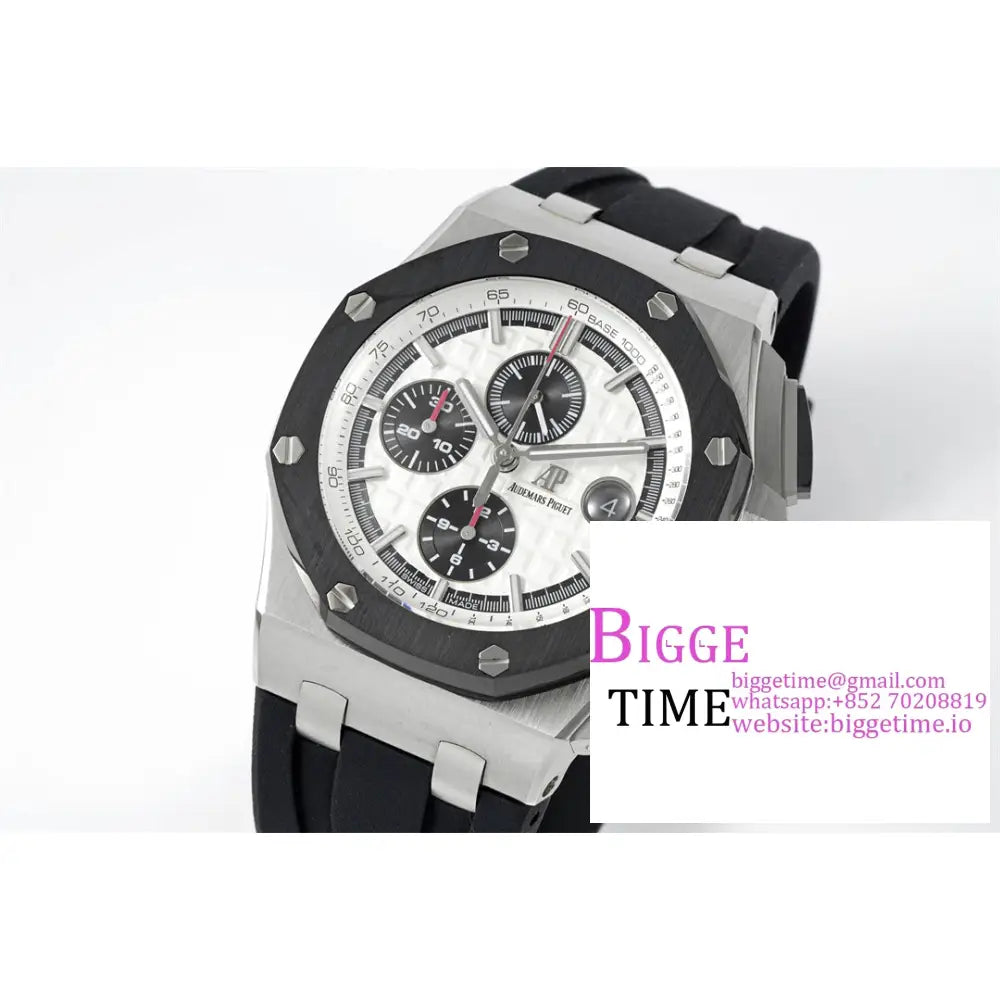 Ap Royal Oak Offshore 44Mm 26400 Ceramic Bezel White/Black Dial Black Rubber Strap Apf A3126