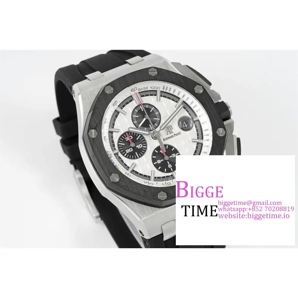 Ap Royal Oak Offshore 44Mm 26400 Ceramic Bezel White/Black Dial Black Rubber Strap Apf A3126