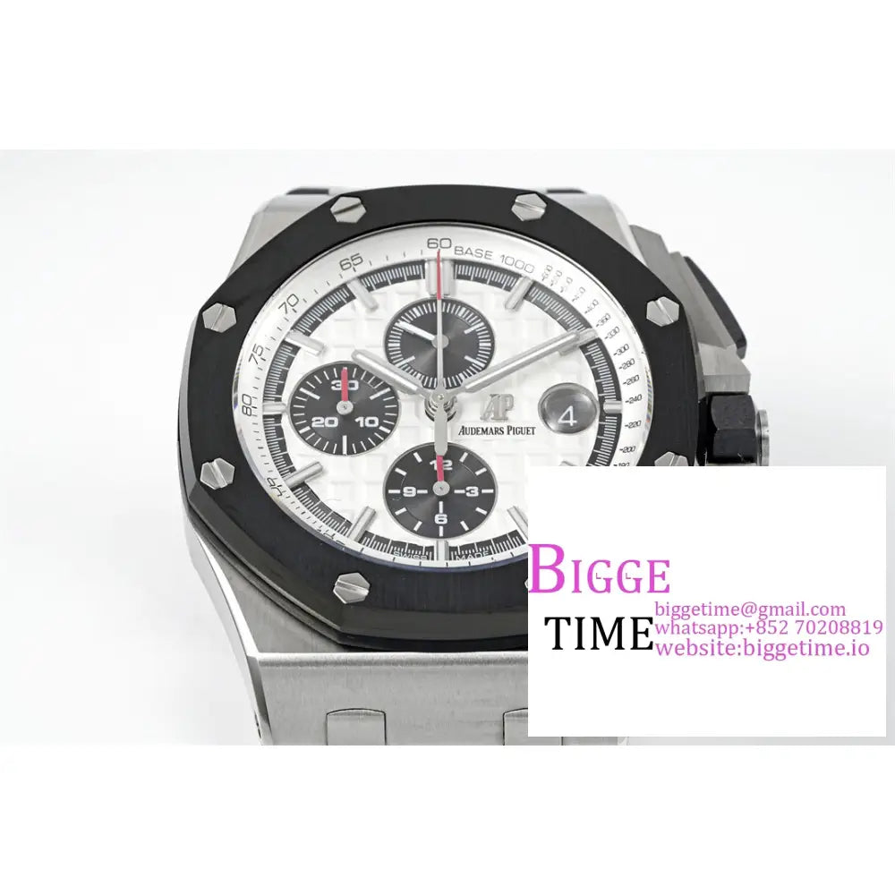 Ap Royal Oak Offshore 44Mm 26400 Ceramic Bezel White/Black Dial Black Rubber Strap Apf A3126