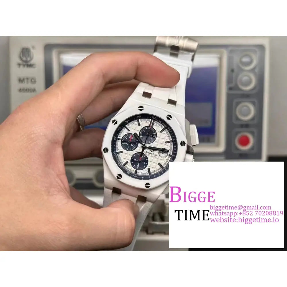 Ap Royal Oak Offshore 44Mm 26400 Ceramic Bezel White/Black Dial White Rubber Strap Apf A3126