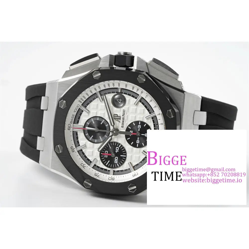 Ap Royal Oak Offshore 44Mm 26400 Ceramic Bezel White/Black Dial Black Rubber Strap Apf A3126