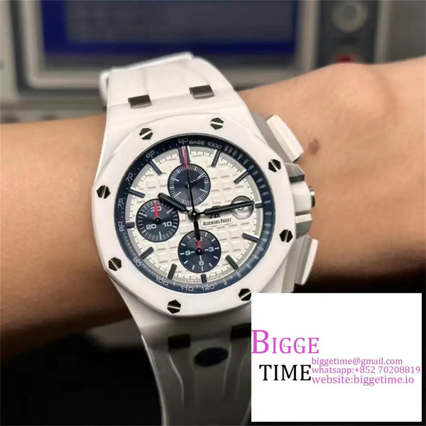 Ap Royal Oak Offshore 44Mm 26400 Ceramic Bezel White/Black Dial White Rubber Strap Apf A3126