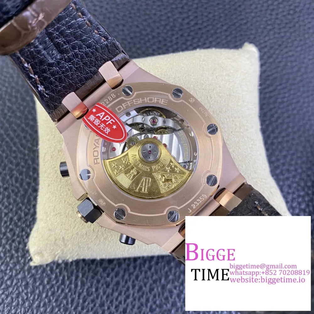 Ap Royal Oak Offshore 44Mm 26400 Rg Black Dial Brown Leather Strap Apf A3126 Audemars Piguet