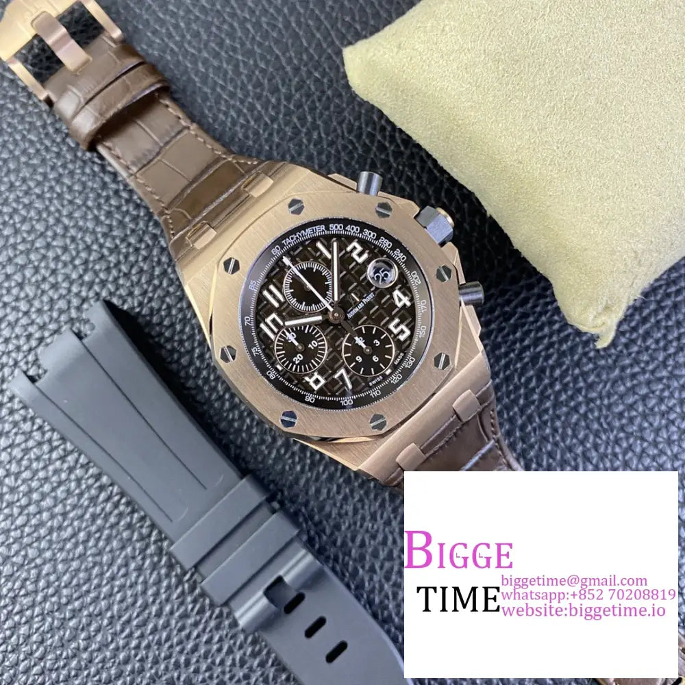 Ap Royal Oak Offshore 44Mm 26400 Rg Black Dial Brown Leather Strap Apf A3126 Audemars Piguet