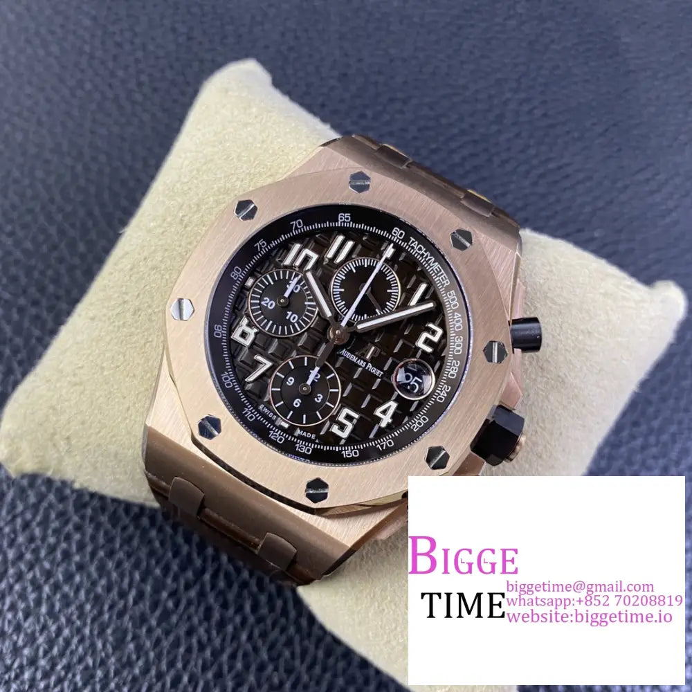 Ap Royal Oak Offshore 44Mm 26400 Rg Black Dial Brown Leather Strap Apf A3126 Audemars Piguet