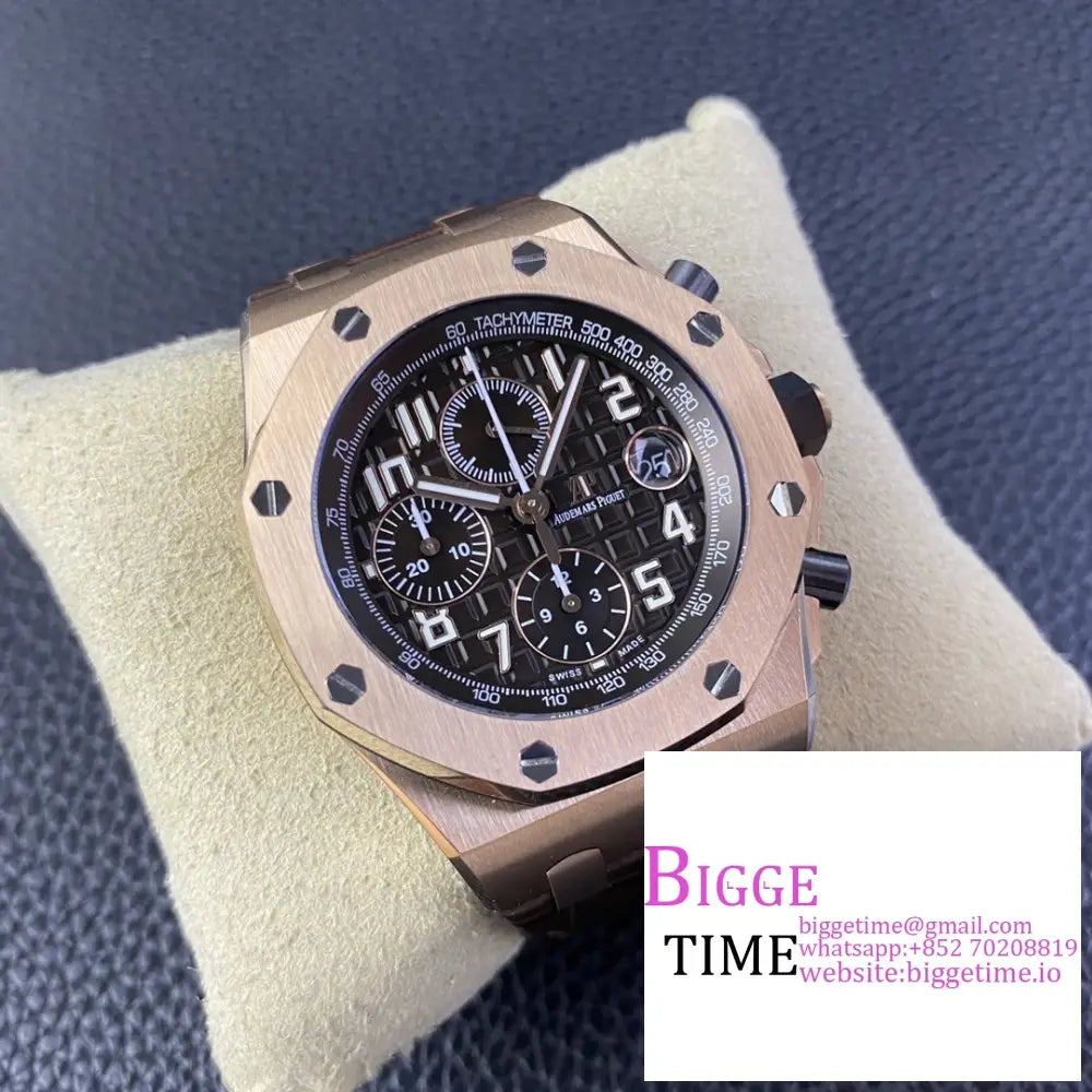 Ap Royal Oak Offshore 44Mm 26400 Rg Black Dial Brown Leather Strap Apf A3126 Audemars Piguet