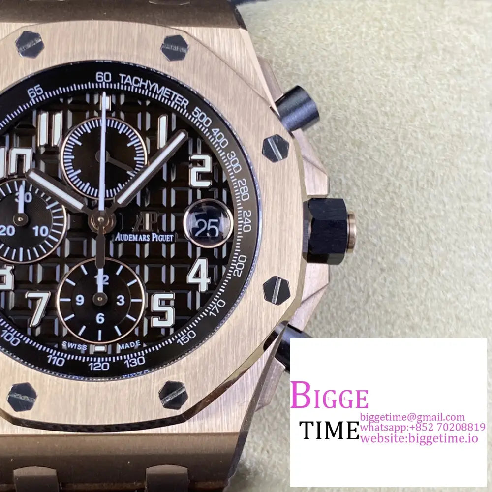 Ap Royal Oak Offshore 44Mm 26400 Rg Black Dial Brown Leather Strap Apf A3126 Audemars Piguet