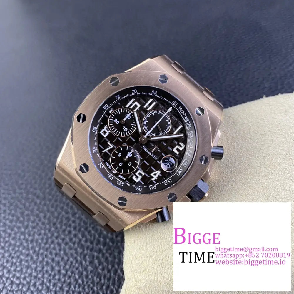 Ap Royal Oak Offshore 44Mm 26400 Rg Black Dial Brown Leather Strap Apf A3126 Audemars Piguet