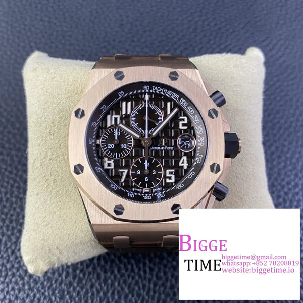 Ap Royal Oak Offshore 44Mm 26400 Rg Black Dial Brown Leather Strap Apf A3126 Option1 Audemars Piguet