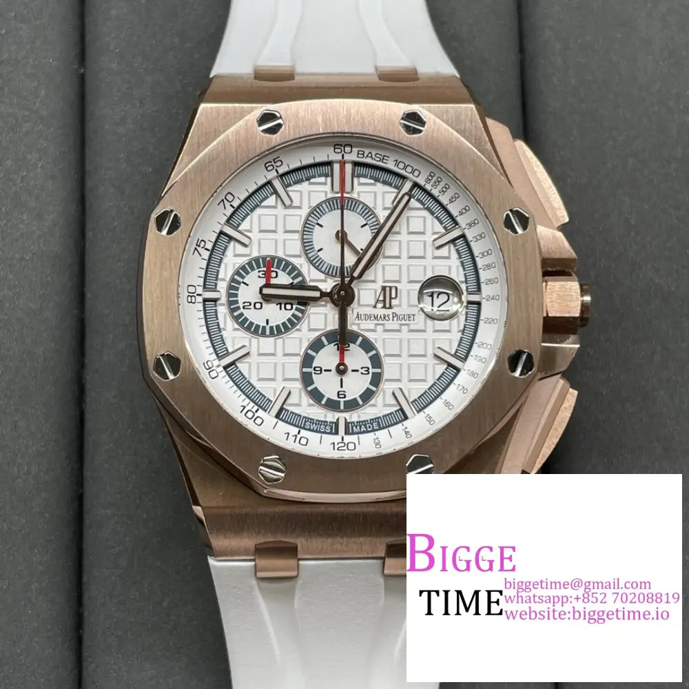 Ap Royal Oak Offshore 44Mm 26400 Rg White Dial Rubber Strap Apf A3126 Option1 Audemars Piguet