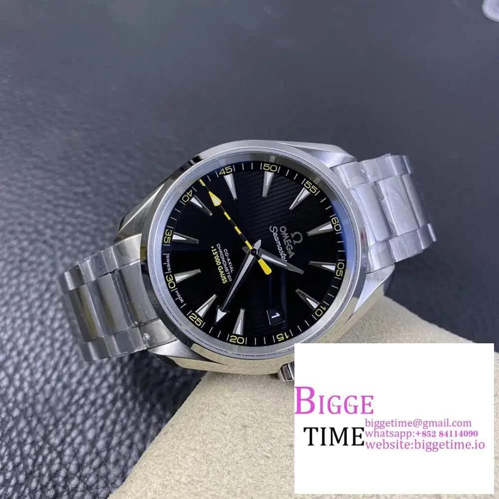 Seamaster 41Mm Aqua Terra 150M Black Dial Yellow Hand Ss Bracelet Vsf A8500 Omega