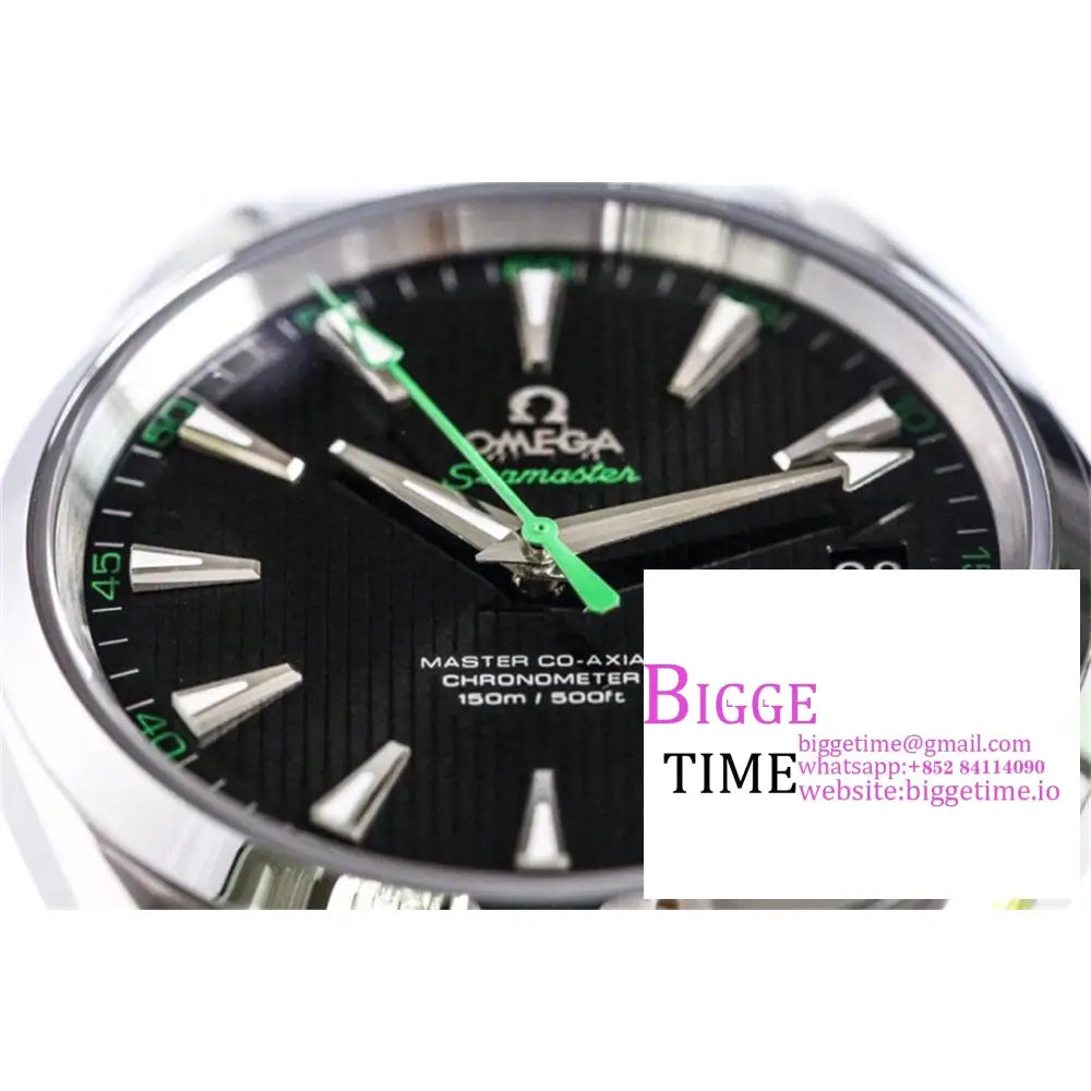 Seamaster 41Mm Aqua Terra 150M Black Textured Dial Green Hand Ss Bracelet Vsf A8500 Omega