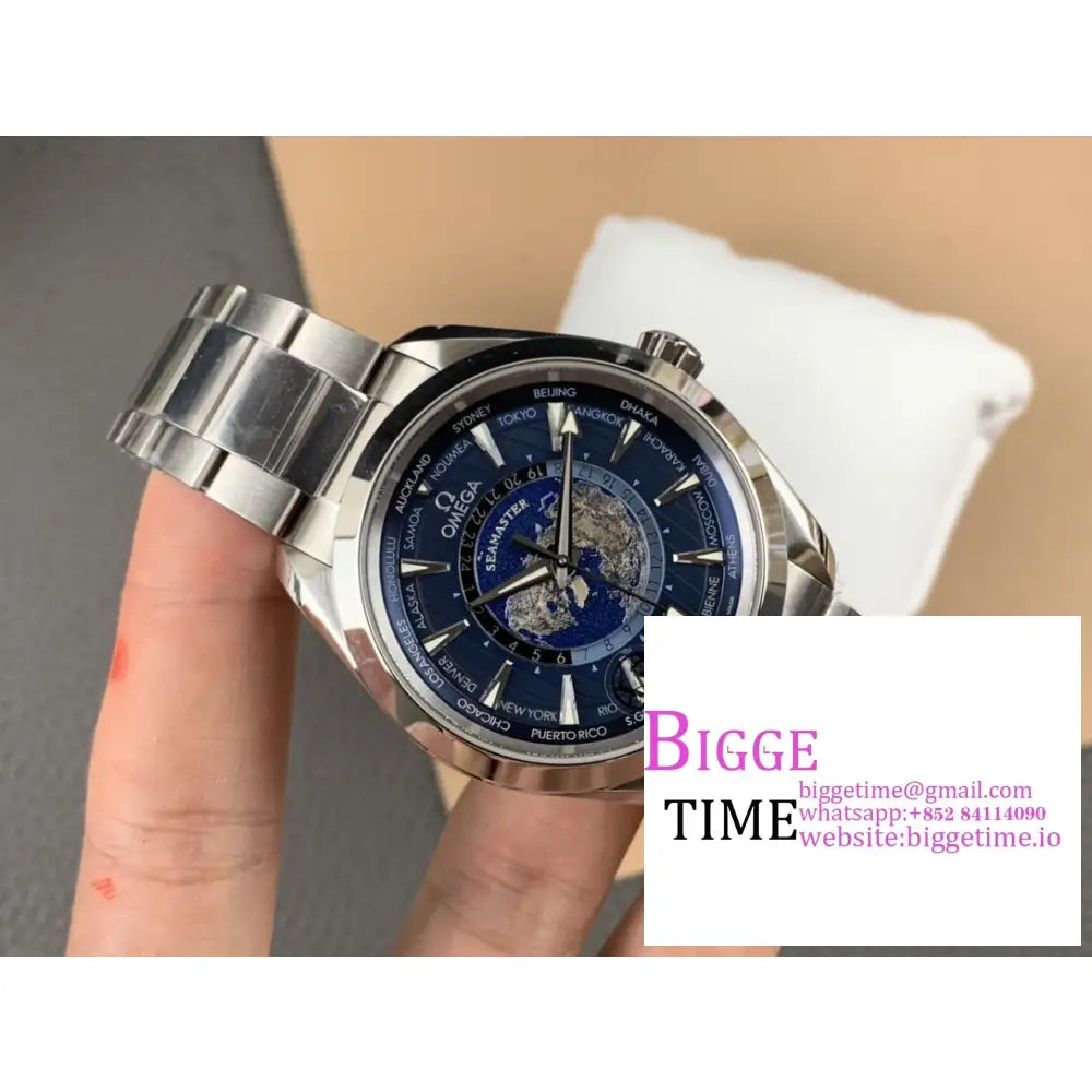 Seamaster 43Mm Aqua Terra 150M Worldtimer Blue Dial Ss Bracelet Vsf A8938 Omega