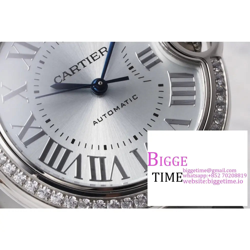 Ballon Bleu De Cartier 33Mm Diamond Bezel White Dial Ss Bracelet Af Nh05A