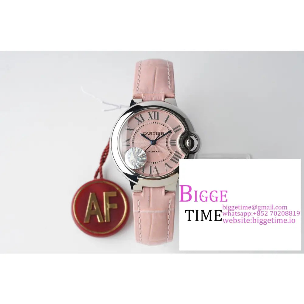 Ballon Bleu De Cartier 33Mm Pink Dial Leather Strap Af Nh05A