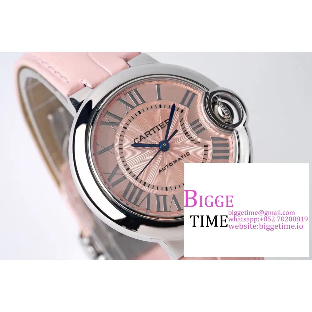 Ballon Bleu De Cartier 33Mm Pink Dial Leather Strap Af Nh05A