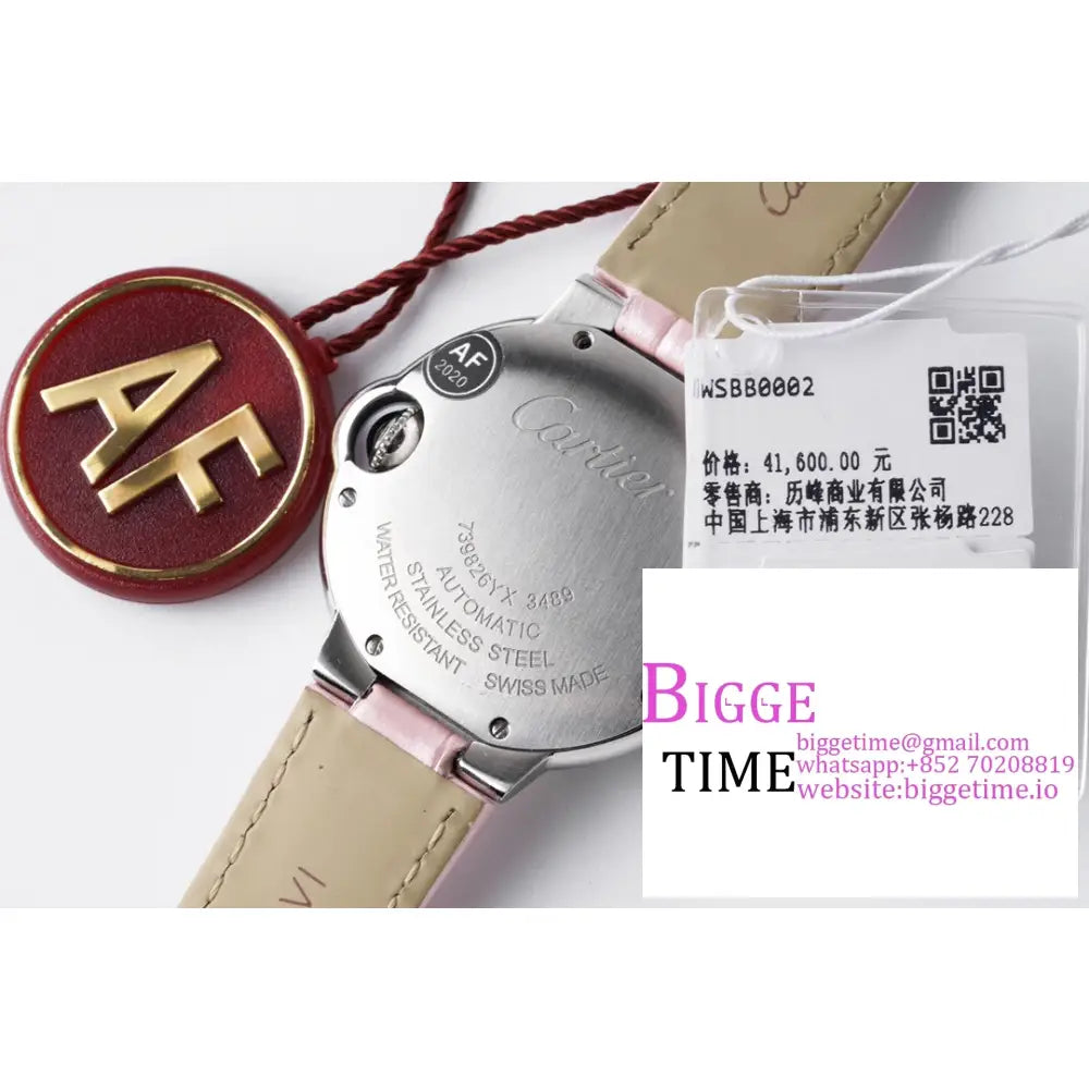 Ballon Bleu De Cartier 33Mm Pink Dial Leather Strap Af Nh05A