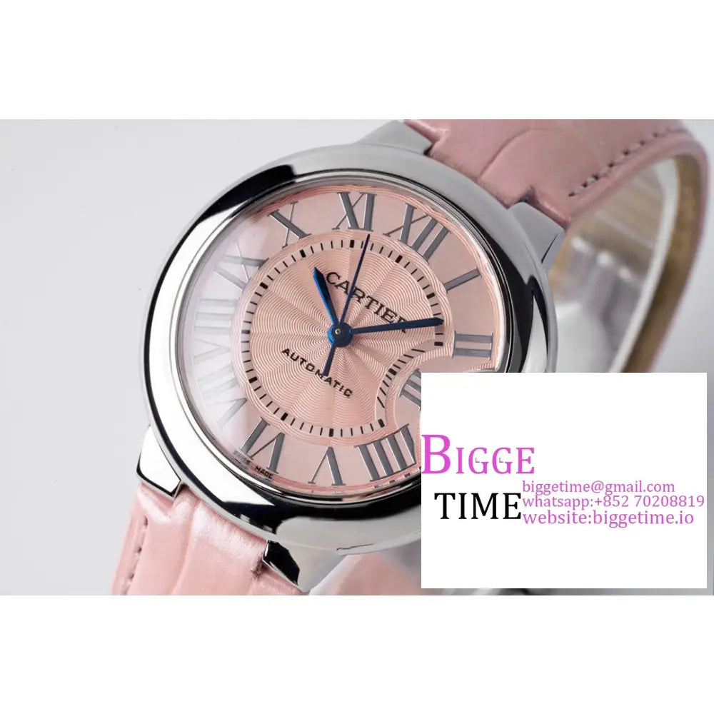 Ballon Bleu De Cartier 33Mm Pink Dial Leather Strap Af Nh05A