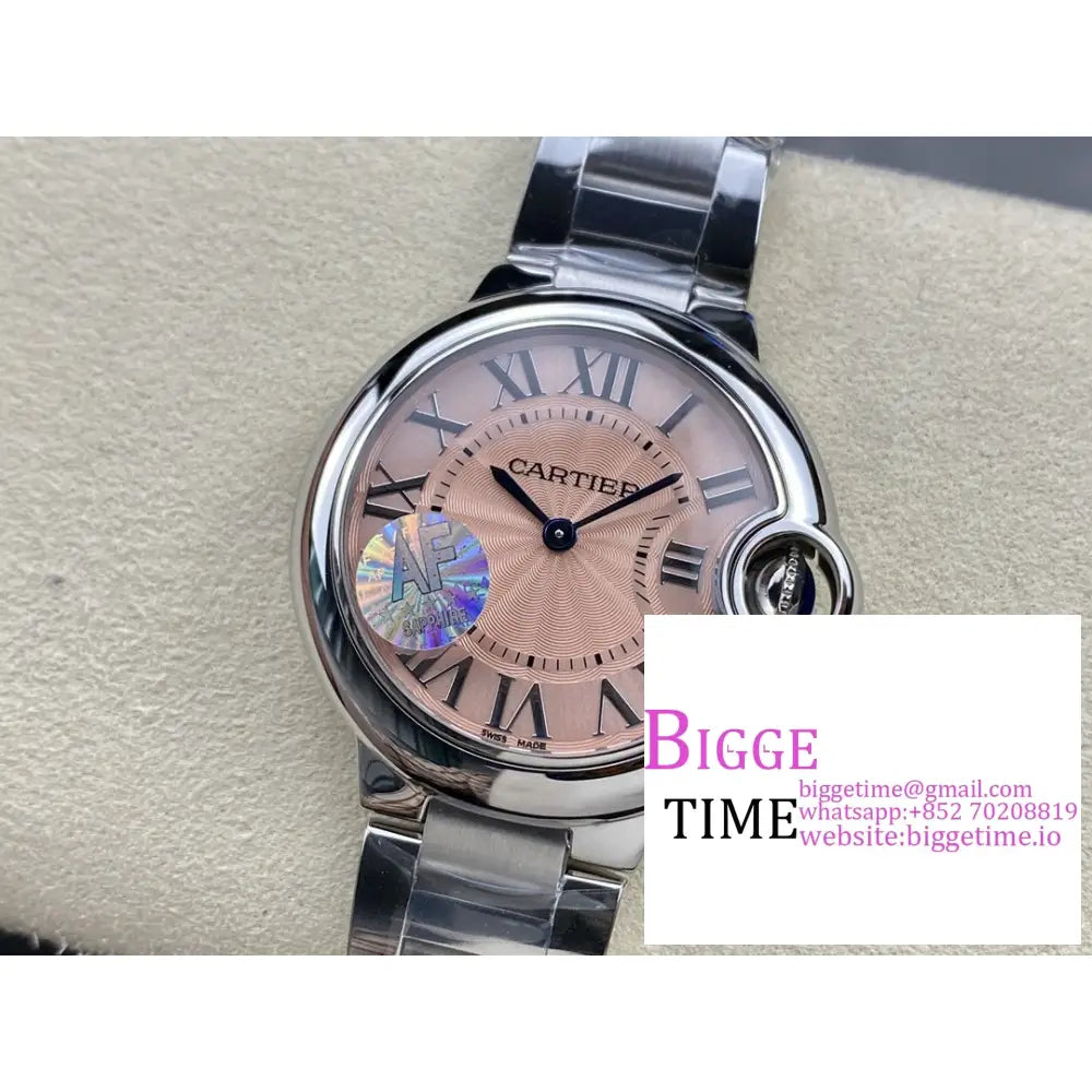 Ballon Bleu De Cartier 33Mm Pink Dial Ss Bracelet Af Swiss Quartz